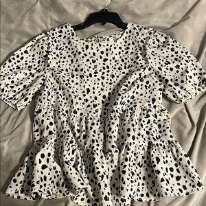 Boutique White and Black Cheetah Print Blouse